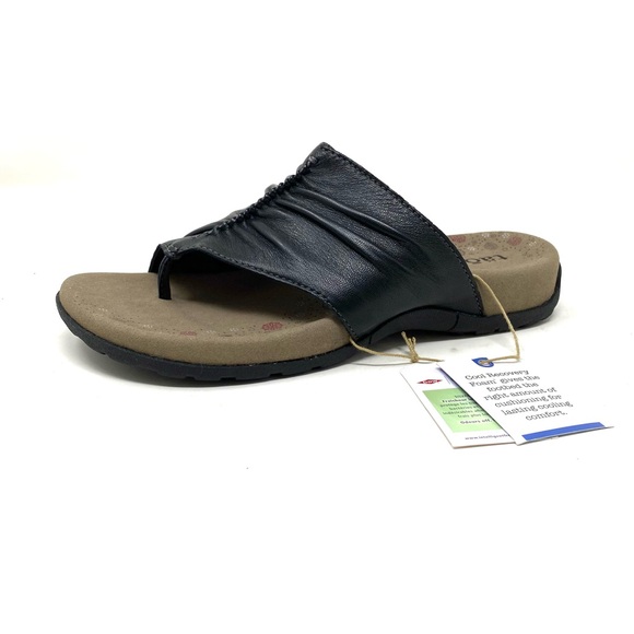 Taos Gift 2 Black Leather Comfort Sandals Arch & Metatarsal Support Sandal - Picture 2 of 8